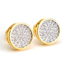 Men's Iced 14k Gold Plated 10 mm Round 2 Tone Screw Back Stud Earrings BE 012 TT