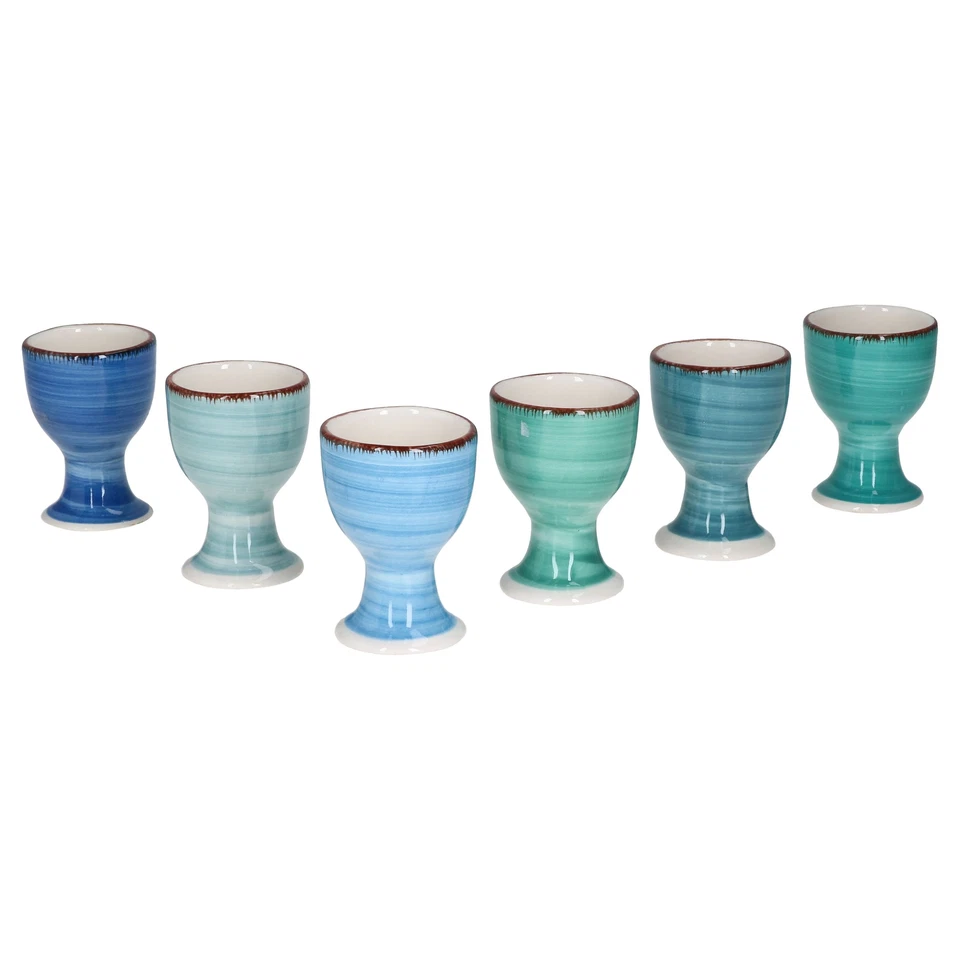 Blue 6er Set Eierbecher blaue Eierhalter Eierständer Steingut Strudeldekor - Bild 2 von 4
