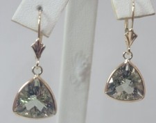 14k Yellow Gold Earrings With Genuine Green Amethysts 11 mm Triangle Leverback