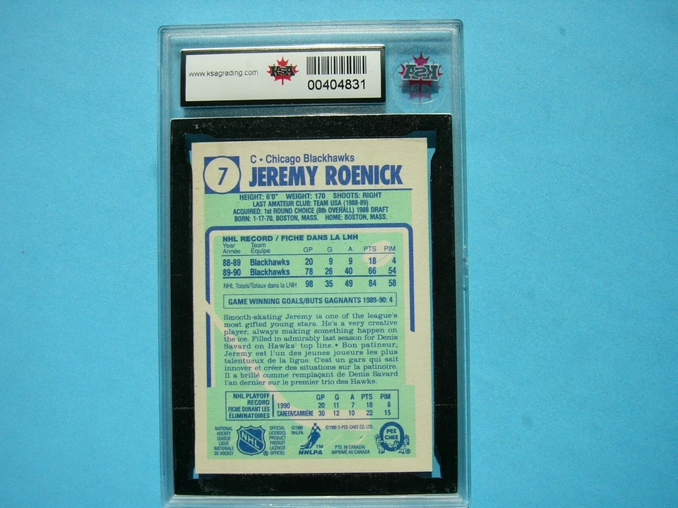 1990/91 O-PEE-CHEE NHL HOCKEY CARD #7 JEREMY ROENICK ROOKIE KSA 9 MINT OPC - Image 2 of 2