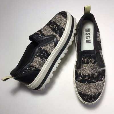MSGM Striped Lace Platform Chunky Slip On Sneakers Made in Italy 38