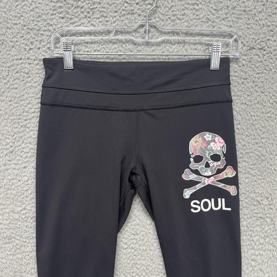 Lululemon Capri Leggings Womens 6 Black Skull SOUL Graphic Zip Pocket Cycling