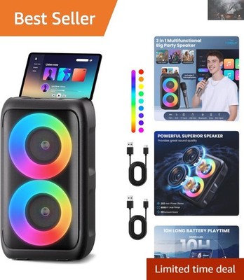 Waterproof Bluetooth Speaker with Colorful Lights & Dual Microphones for Karaoke
