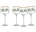 Lenox Holiday Balloon Wine Glasses Holly Berry Leaves SET of 4 Christmas NEW Box