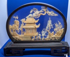 Vintage Framed 3D Art Chinese Oriental  Carved Cork DIORAMA Sculpture