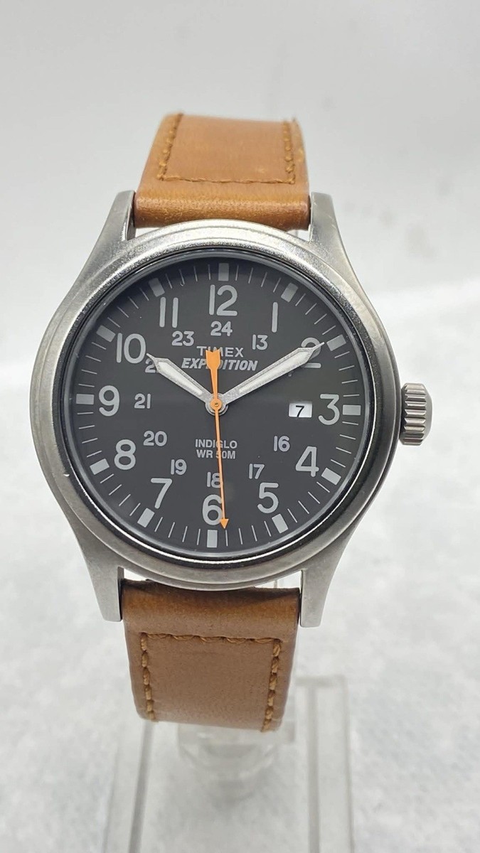 TIMEX クォーツ腕時計 シルバー/ブラウン VINTAGE TIMEX EXPEDITION DATE MILITARY 24H INDIGLO QUARTZ MEN'S