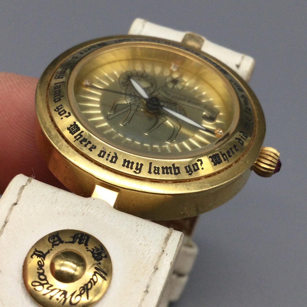 L.A.M.B. Womens Watch 30mm Gold Tone White Leather Lamb 