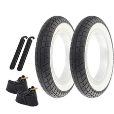 OG TIRES 10" x 2.0" Black/White P-1237 W/TUBES & TIRE LEVERS 90 Degree Schrade