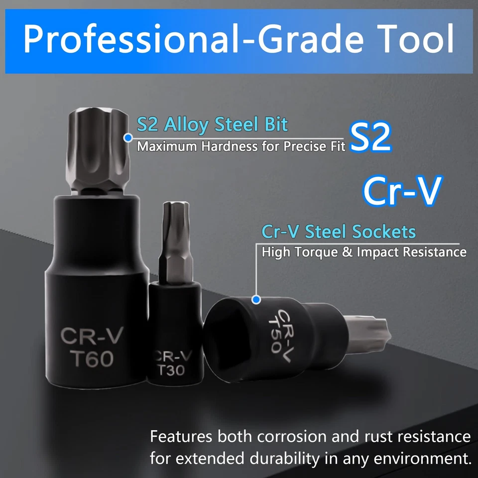 25PCS Torx Bit and Socket Set, Star Bits T8-T60 & E-Torx Sockets E4-E22, 1/4"... - Image 3 of 4