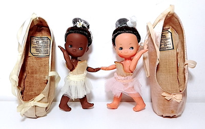 BALLERINAS 70er Furga Italien Puppenpaar s/w Dancers Dolls in den Schuhen