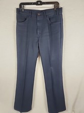Vtg 70s Levis Sta-Prest Pants Mens Blue 33x31 Flare Slacks Bell Bottom Poly Knit