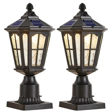 2 Pack Outdoor Solar Lamp Post Light with Pier Mount Base, Dusk to Dawn Alumi...