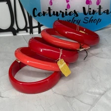 Late 1980s Cherry Red Molded Plastic Bangle Bracelets New Old Stock Lot