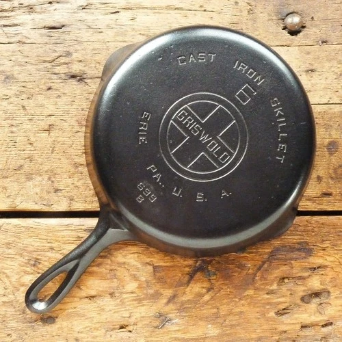 Vintage GRISWOLD Cast Iron SKILLET Frying Pan # 6 LARGE BLOCK LOGO - Ironspoon