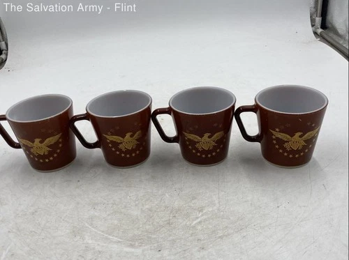 PYREX Brown Federal Golden Eagle Kitchen Tableware Coffee Mug 4 Pcs