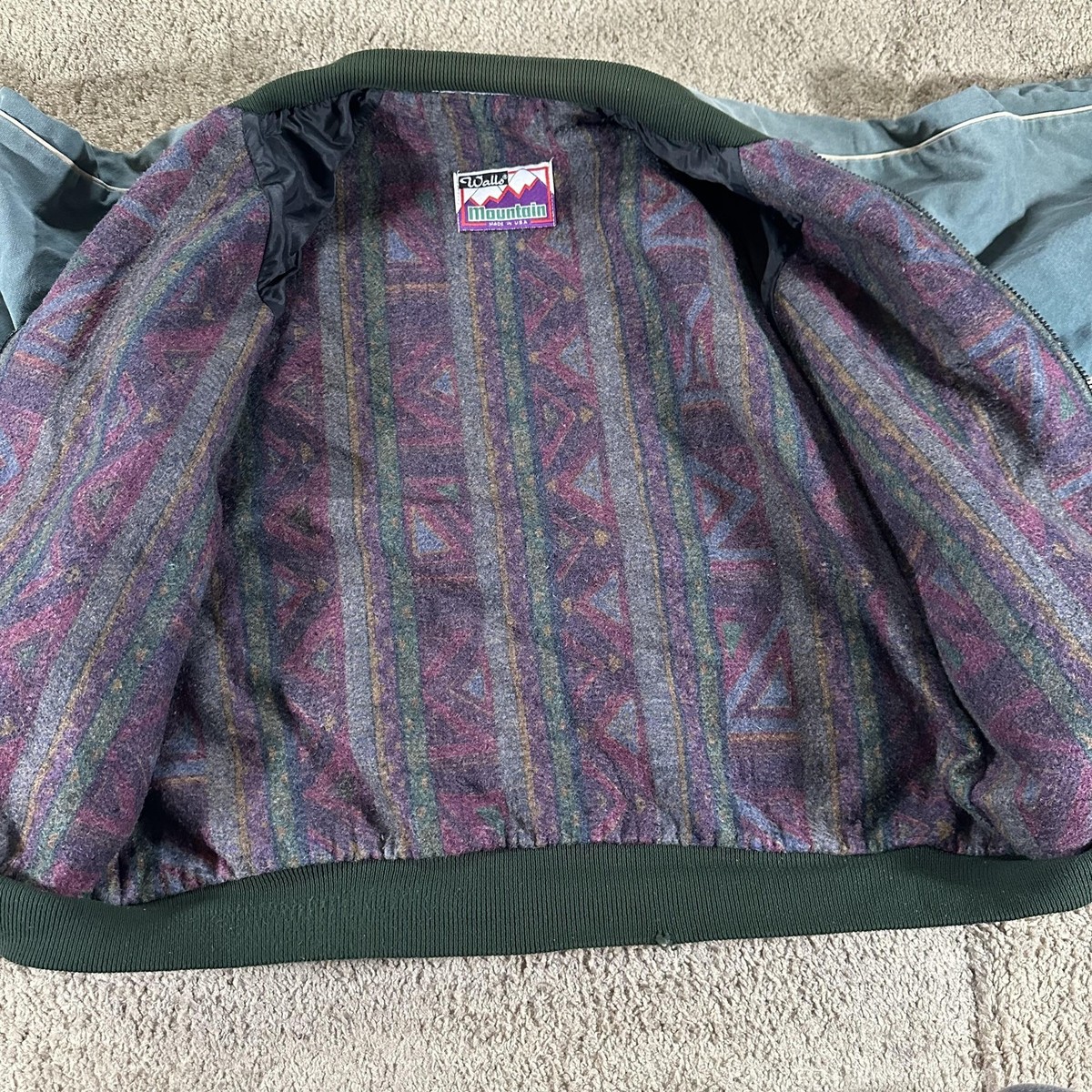 Vintage Walls Mountain Jacket Men XL Green Blue Canvas Wool Lined 