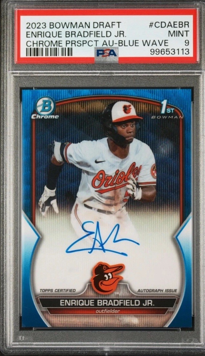 2023 Bowman Draft Enrique Bradfield Jr. 1st Chrome Prospect Auto Blue Wave /150