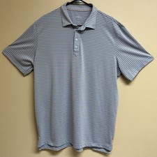 Johnnie O Shirt Men's XL Blue/Mango Golf Polo Striped Shirt Performance Stretch