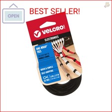 VELCRO Brand ONE-WRAP Cable Ties  25Pk  8 x 1/2" Black Cord Organization Strap