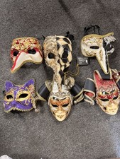 Lot of 6 Venetian Masquerade Masks Jester Harlequin Cat Gold Mardi Gras Decor
