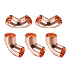 5Pack 3/4Inch(Inner Dia) 90 Degree Copper Pipe Fitting Elbow Adapter Copper Tone