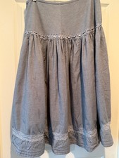 VTG Blue Chambrey 10 Maxi Skirt Tiered Lace Trimmed Prairie Cottagecore Western