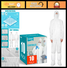 10 Pack Disposable Hazmat Suits with Shoe Covers, Elastic Wrists Hood, 4 Sizes