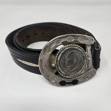 Western Belt Buckle 1972 Eisenhower Dollar Coin with Leather Belt 33"
