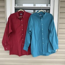 Two IZOD Men  s Regular Fit All Over Fit Button Down Shirts Blue Red Size XXL