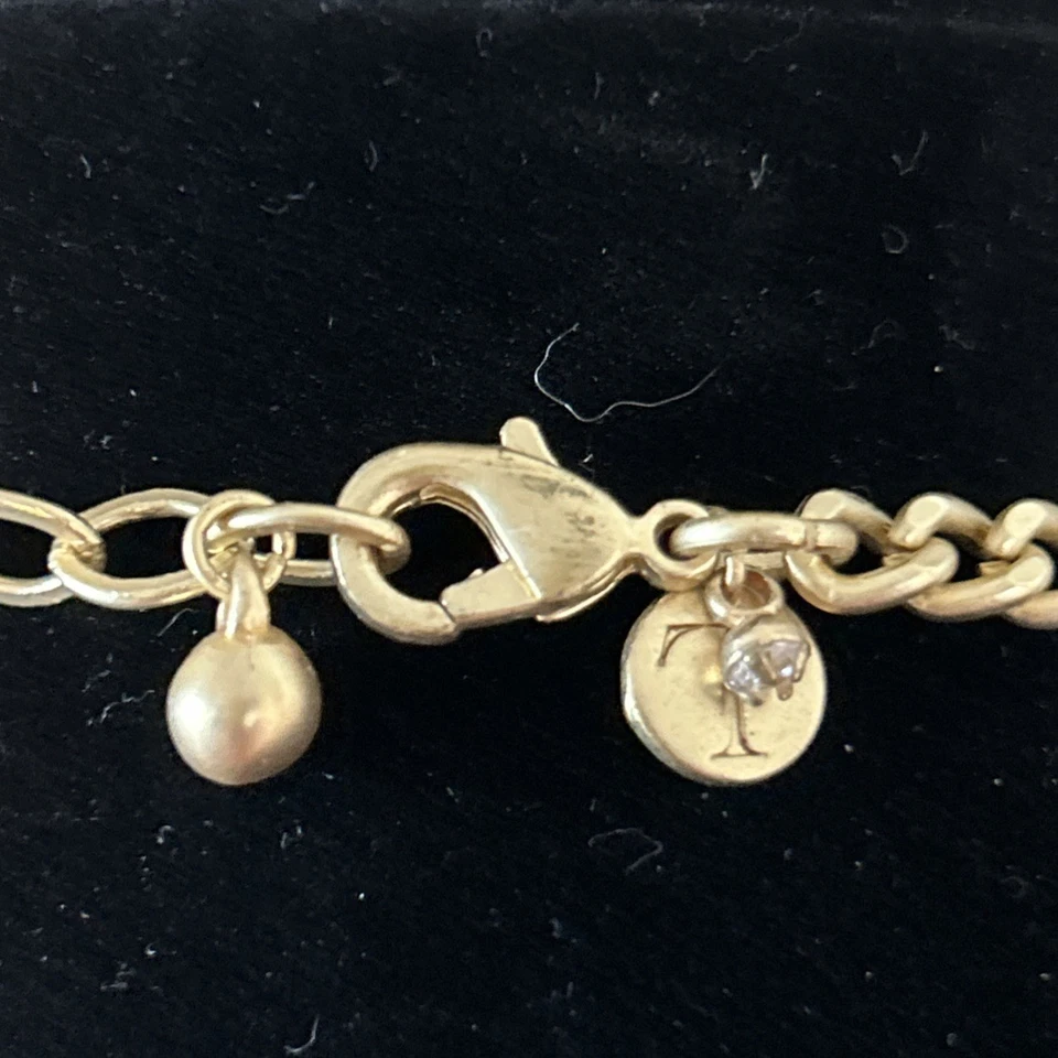 TALBOTS NECKLACE, Matt Satin Gold, Light Blue Gem Stone, Black Glass, Rhinestone - Image 3 of 3