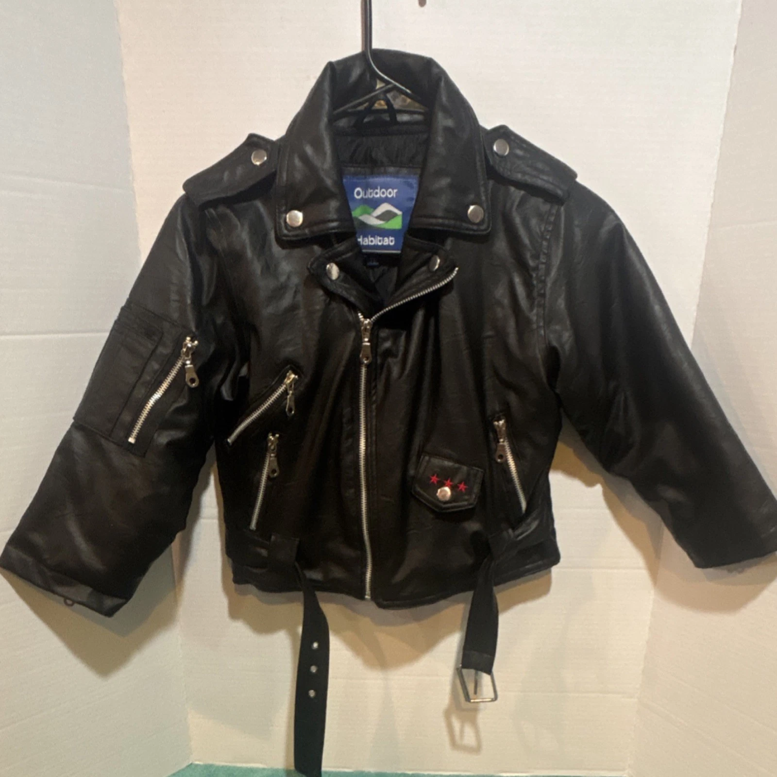 Outdoor Habitat Unisex Kids Biker Jacket Black USA Eagle Embroidered 7T