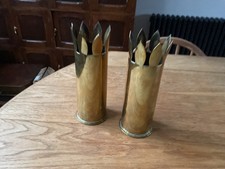 WW1 Pair of Brass Trench Art Vase’s Shell Casing Artillery Military 1916 & 1917