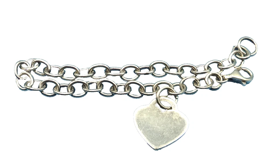ATI Mexico 925 sterling Silver Heart Tag Charm Rolo Chain Bracelet - Image 3 of 4