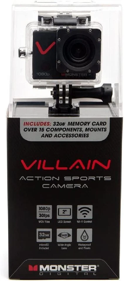 Monster Digital Villain Action Sports Camera Full HD, 1080p, 30F/s, Nero - Изображение 2 из 4