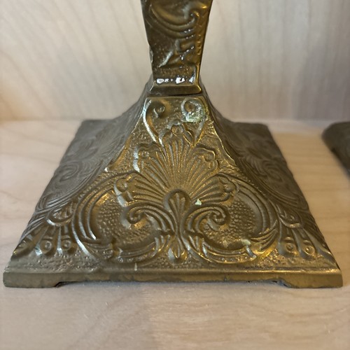 Vintage Textured Brass Candlestick Candle Holder Pair 8.5" - Picture 4 of 11
