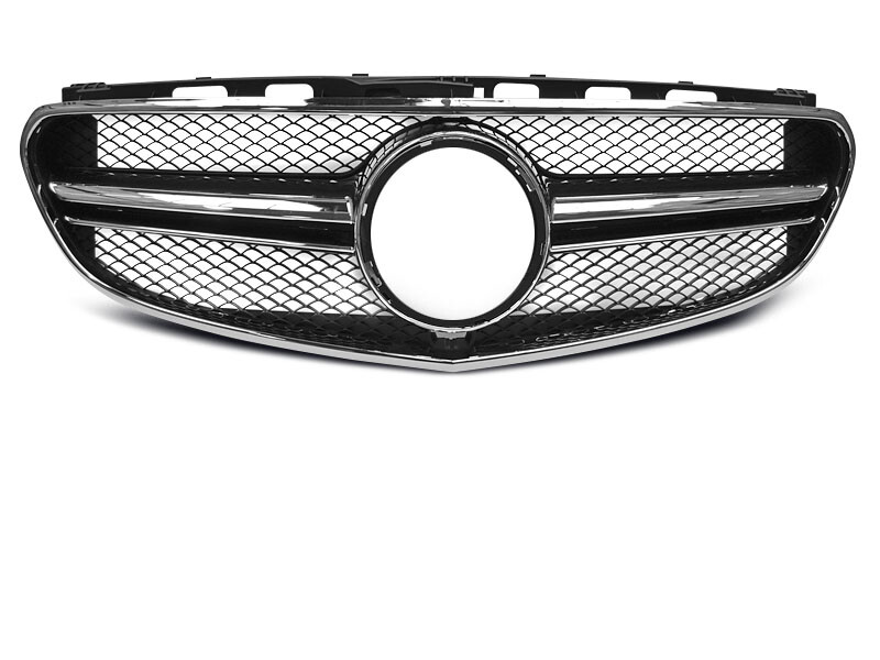 Grille calandre Mercedes W212 13-16 avec finition noir brillant et barrettes chrome