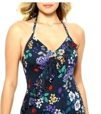 WOMEN'S ONE PIECE  FLORAL SHIRRED  SWIMSUIT  By Time and Tru   A11