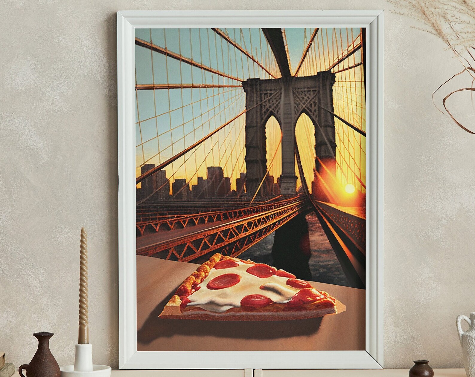 Brooklyn Bridge New York Pizza Printable Wall Art for Home Decor  