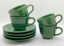 Williams Sonoma Green Coffee Tea Cup Saucer Sets Made in Portugal 4 Pairs NEW