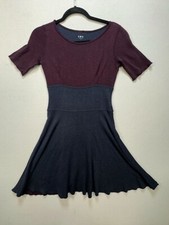 Three Dots Women's Sweater Dress Short Sleeve Stretch Size XS Navy Maroon