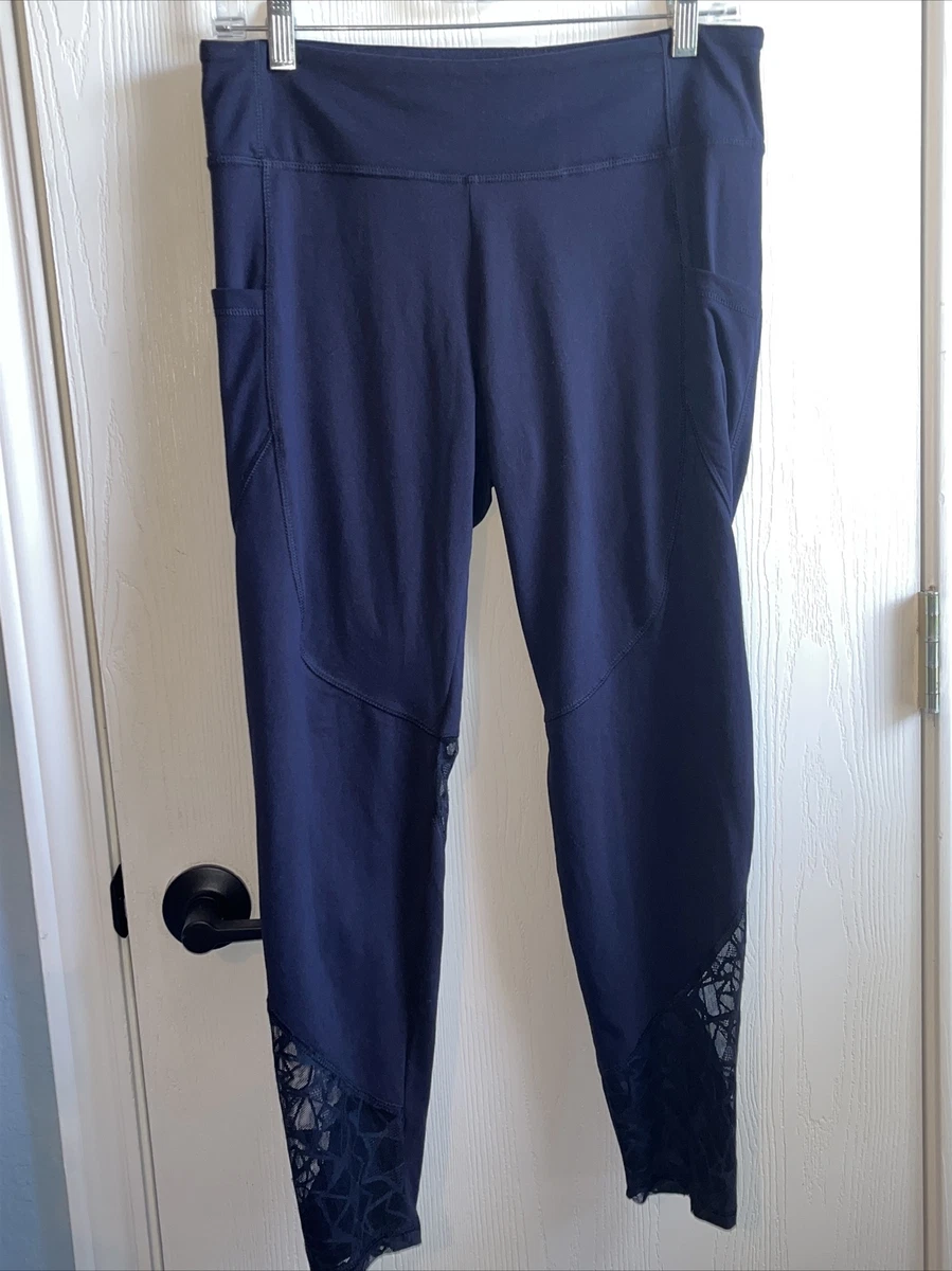 Balance Collection Leggings Size Large Navy Blue w/ Lace Yoga Workout EUC