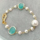 White Baroque Pearl Blue Crystal Bracelet 8''