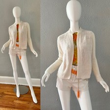 Vintage 70s White Retro CHUNKY LeRoy Knitwear MOCK Open Sweater Cardigan S
