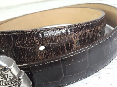 Brighton Brown Leather Belt Croc Embossed Western Buckle  display picture 3