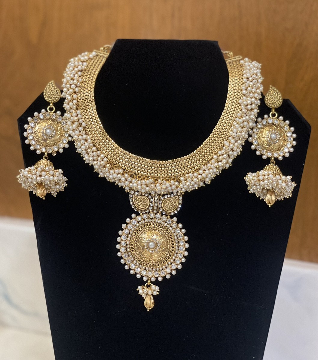 Indian Punjabi Jewelry Indian Gehna Set White Pearl And Gold