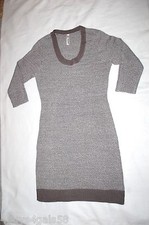 Womens KNIT GRAY SWEATER DRESS 3/4 Sleeves KNEE LENGTH + Infinity Scarf M 8-10