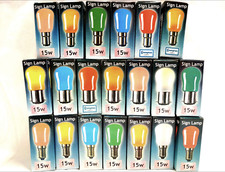 15 watt Coloured Pygmy Light Bulbs "Crompton" Branded BC SBC SES End Caps