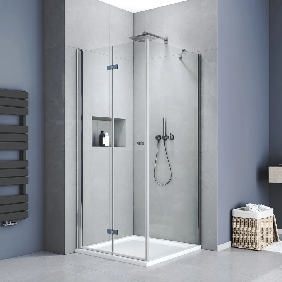 Duschkabine Dusche 80x90 90x90 Falttür Duschtür Eckeinstieg Duschwand Nano Glas