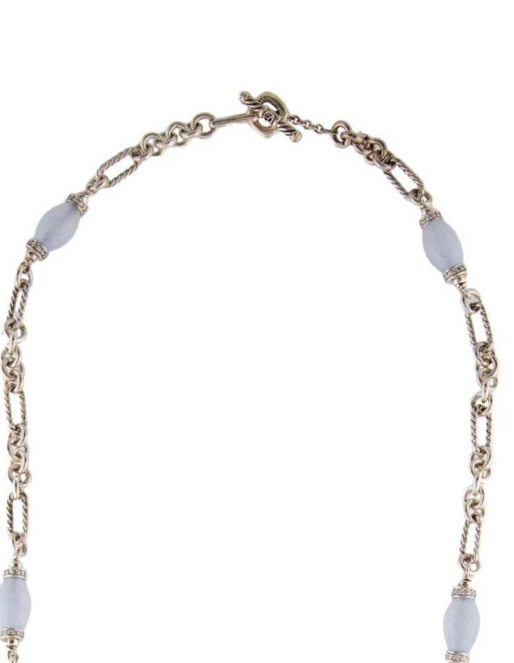 COLLAR CADENA FIGARO PLATA ESTERLINA 925 CALCEDONIA Y DIAMANTES DAVID YURMAN Foto 4 de 4