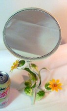 Vtg Italian TOLE Metal Swivel VANITY  MIRROR FLOWERS DAISY